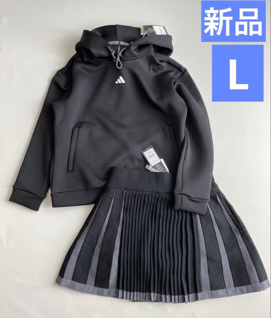 新品⛳️アディダスゴルフビッグロゴダンボールニット&プリーツスカート　L
