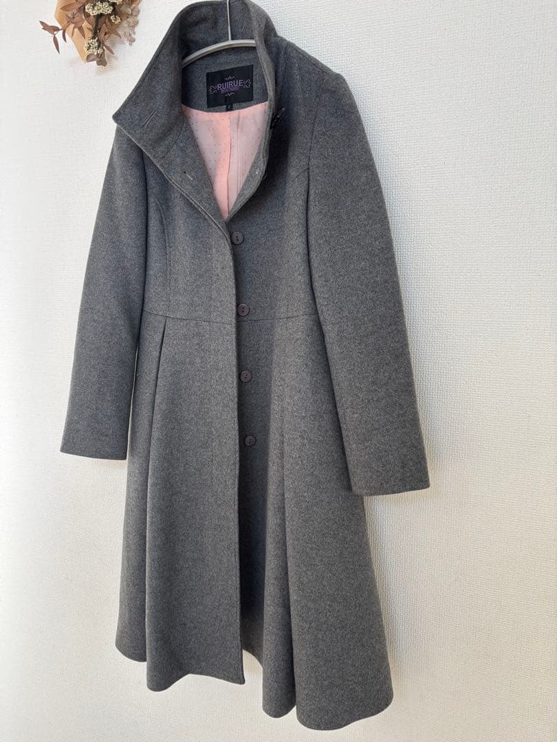 RUIRUE BOUTIQUE バックリボンフィット＆フレアウールコート　S