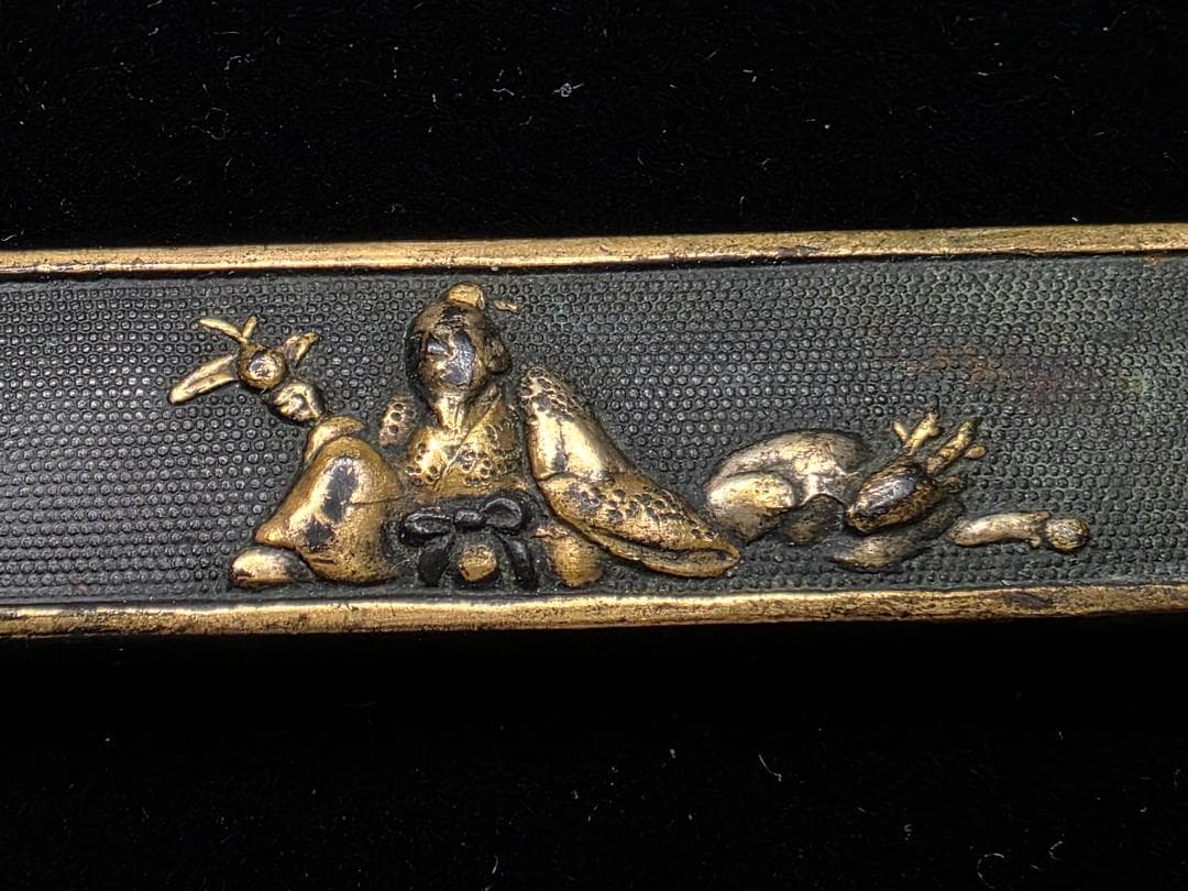 無銘 小柄 赤銅魚々子地人物に鳥図 拵 日本刀 刀装具 骨董 古美術 江戸時代