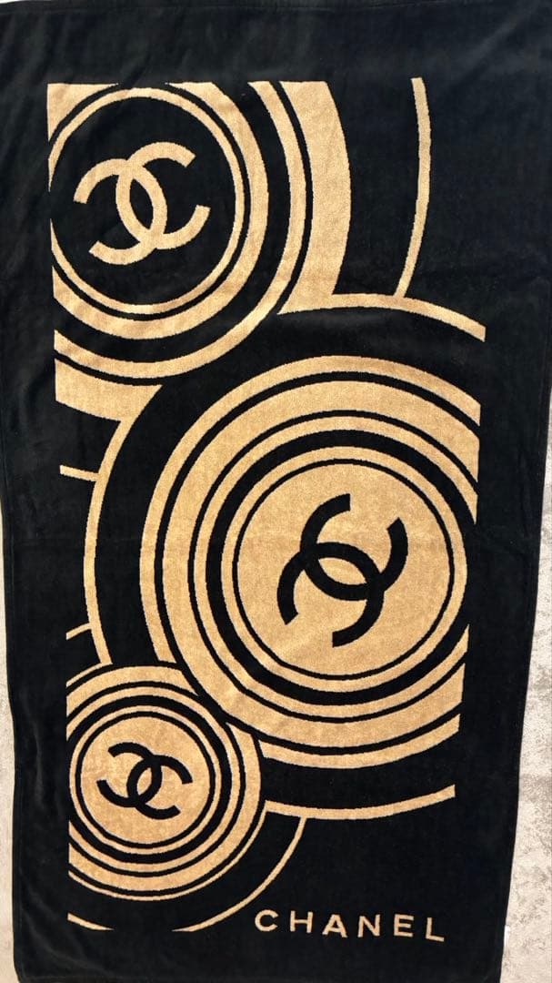 CHANEL ビーチタオル　ブラック×ベージュ