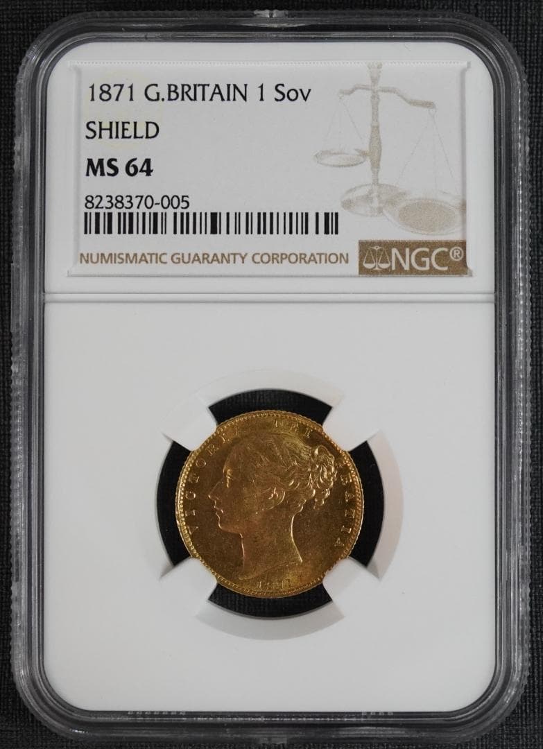 1871 ヴィクトリア ソブリン 金貨 NGC MS64 シールド ヤングヘッド