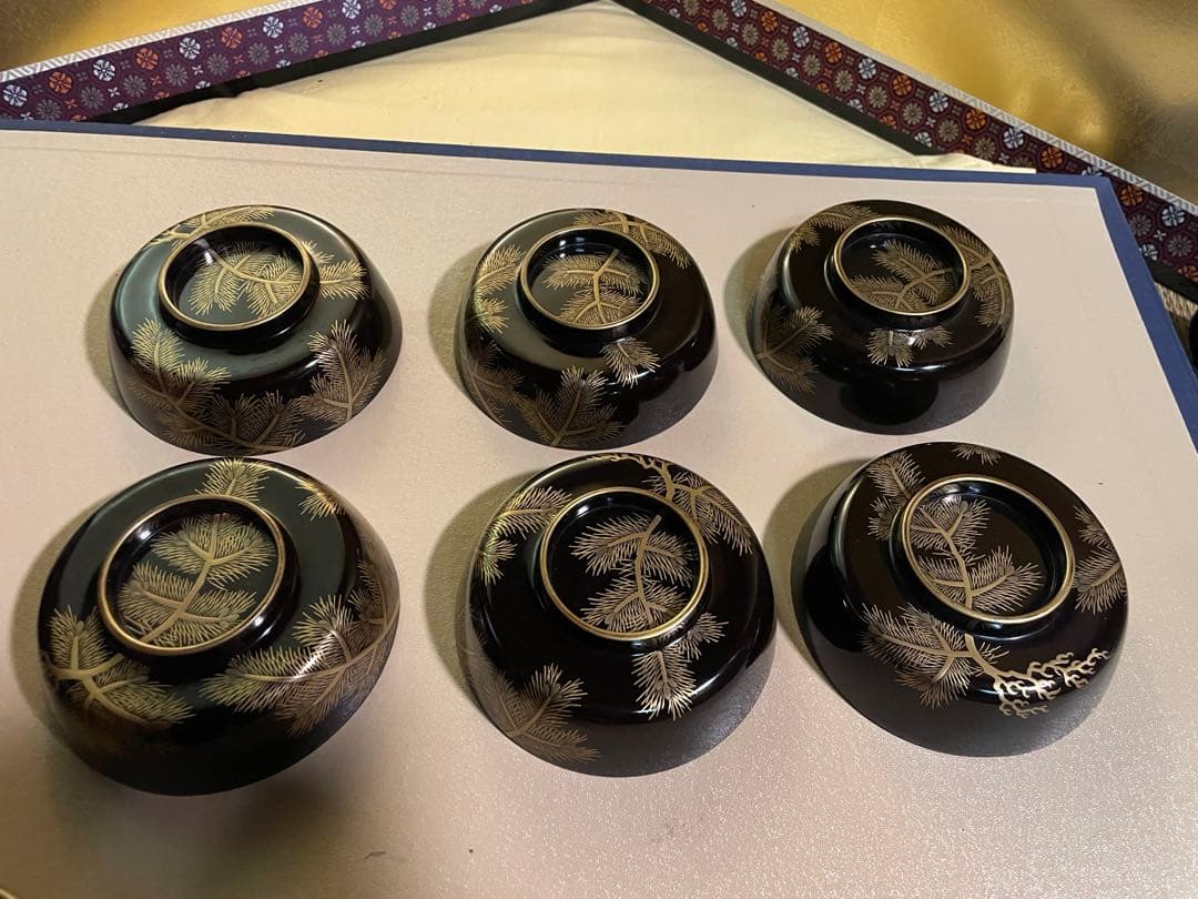 美品　輪島塗 寿松沈金 煮物椀 6客 雑煮椀/大椀/平椀/麺椀/丼椀 漆器