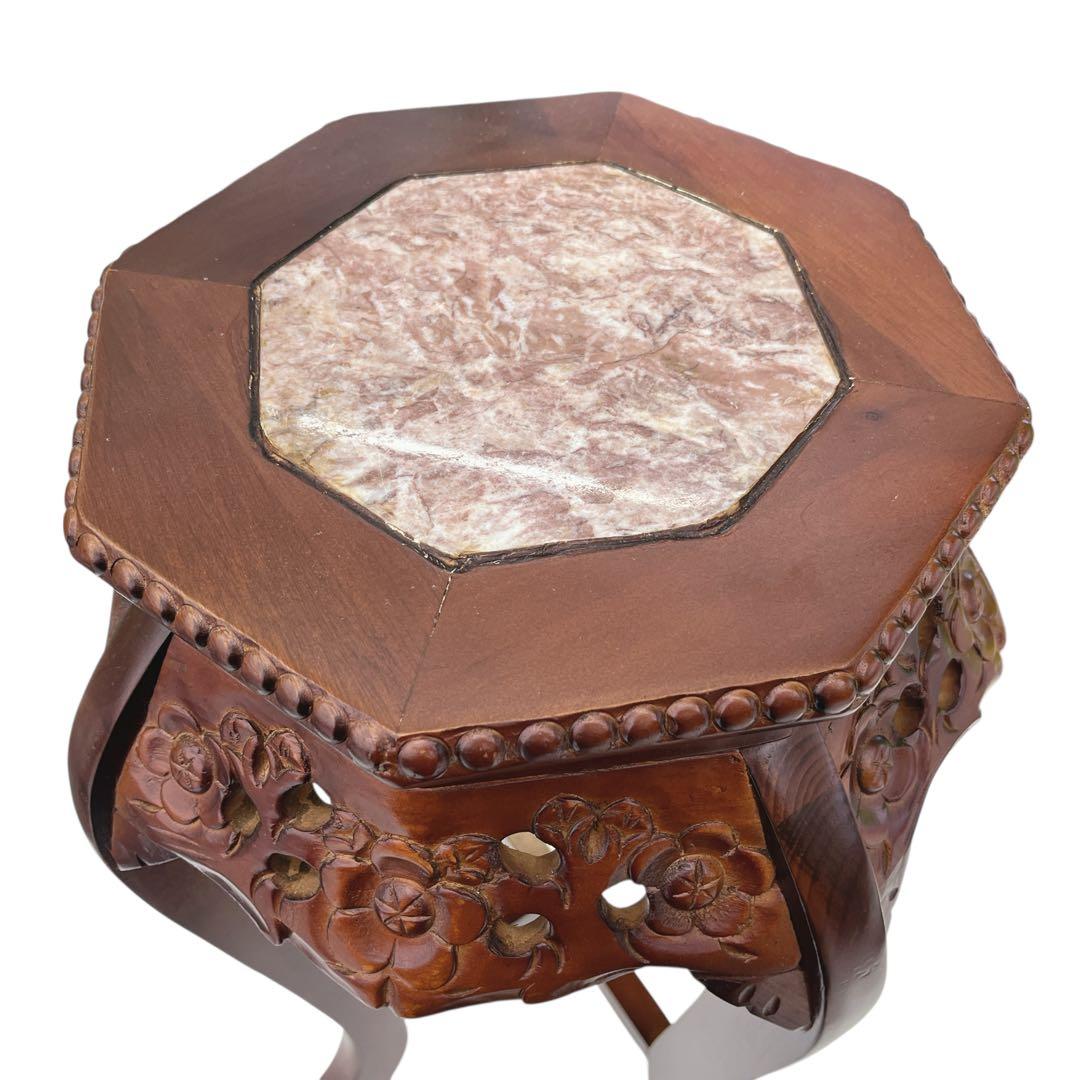 花台 飾り台 サイドテーブル 李朝様式家具 銘木 花梨 透かし彫り 八角形