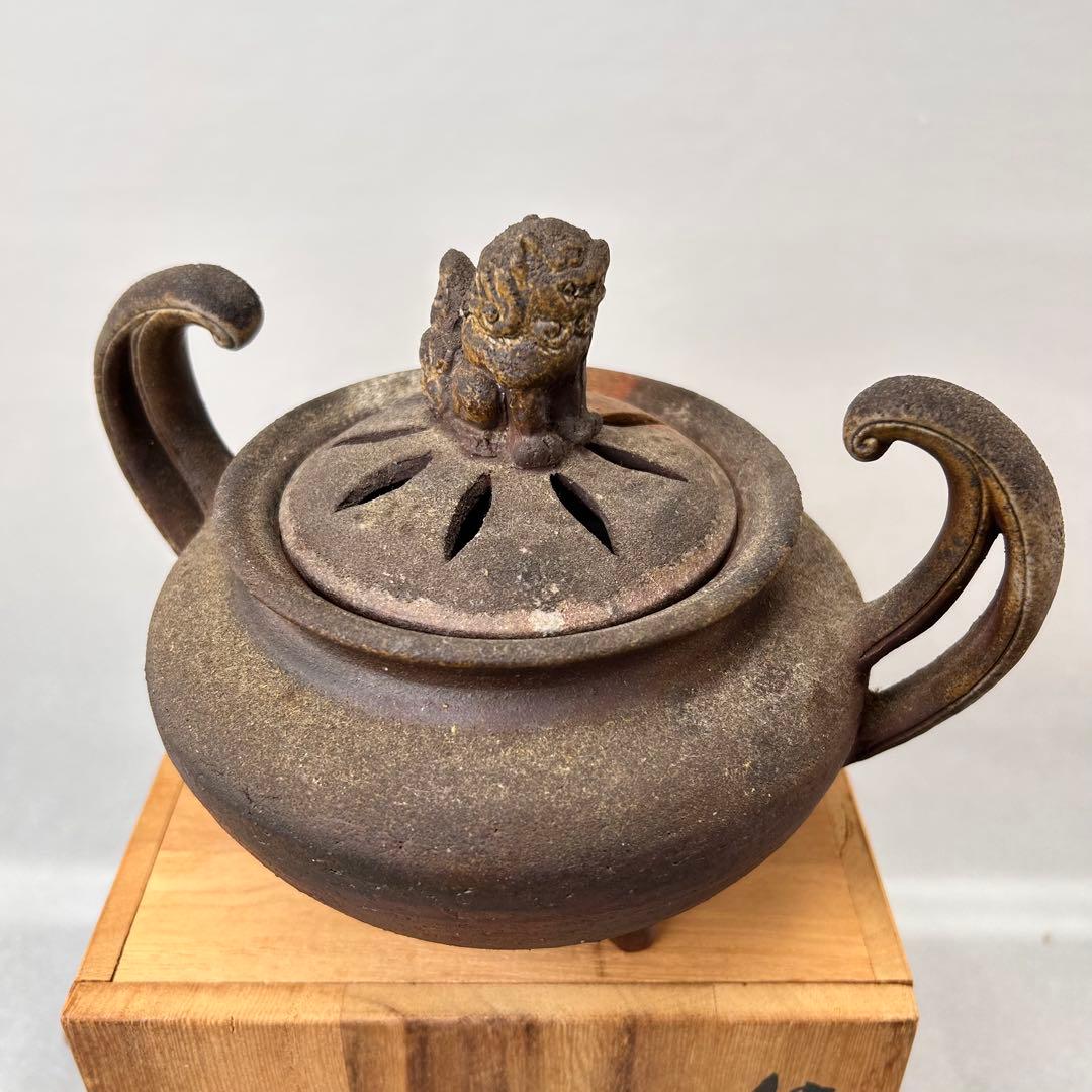 A057時代物　藤原陶斎 造　備前焼　龍鶏細工 香炉　茶道具　古美術品