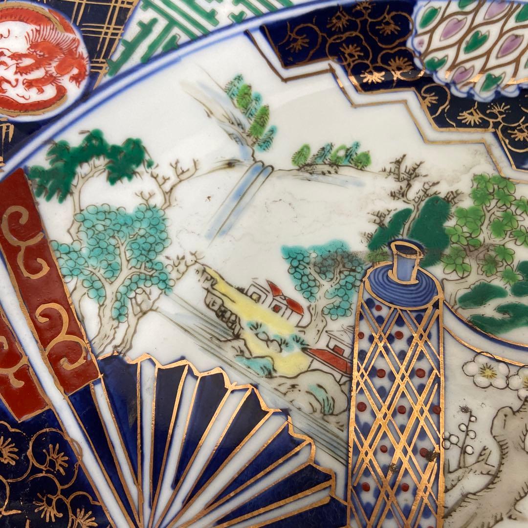 有田焼色絵扇面巻物の図大皿ニ枚