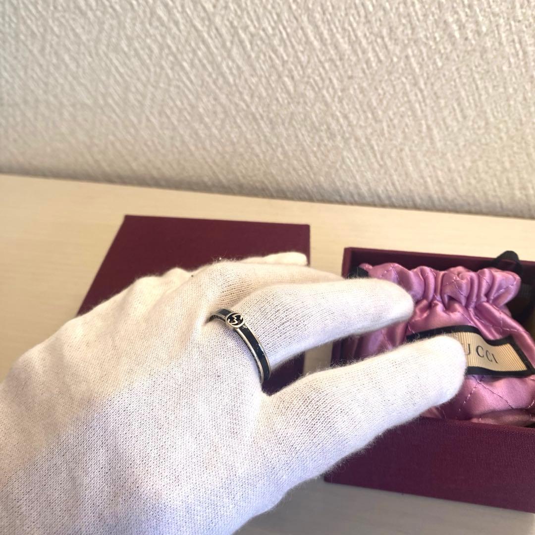 「正規品⭕️」新品GUCCI インターロッキングG シルバー リング 黒指輪22号