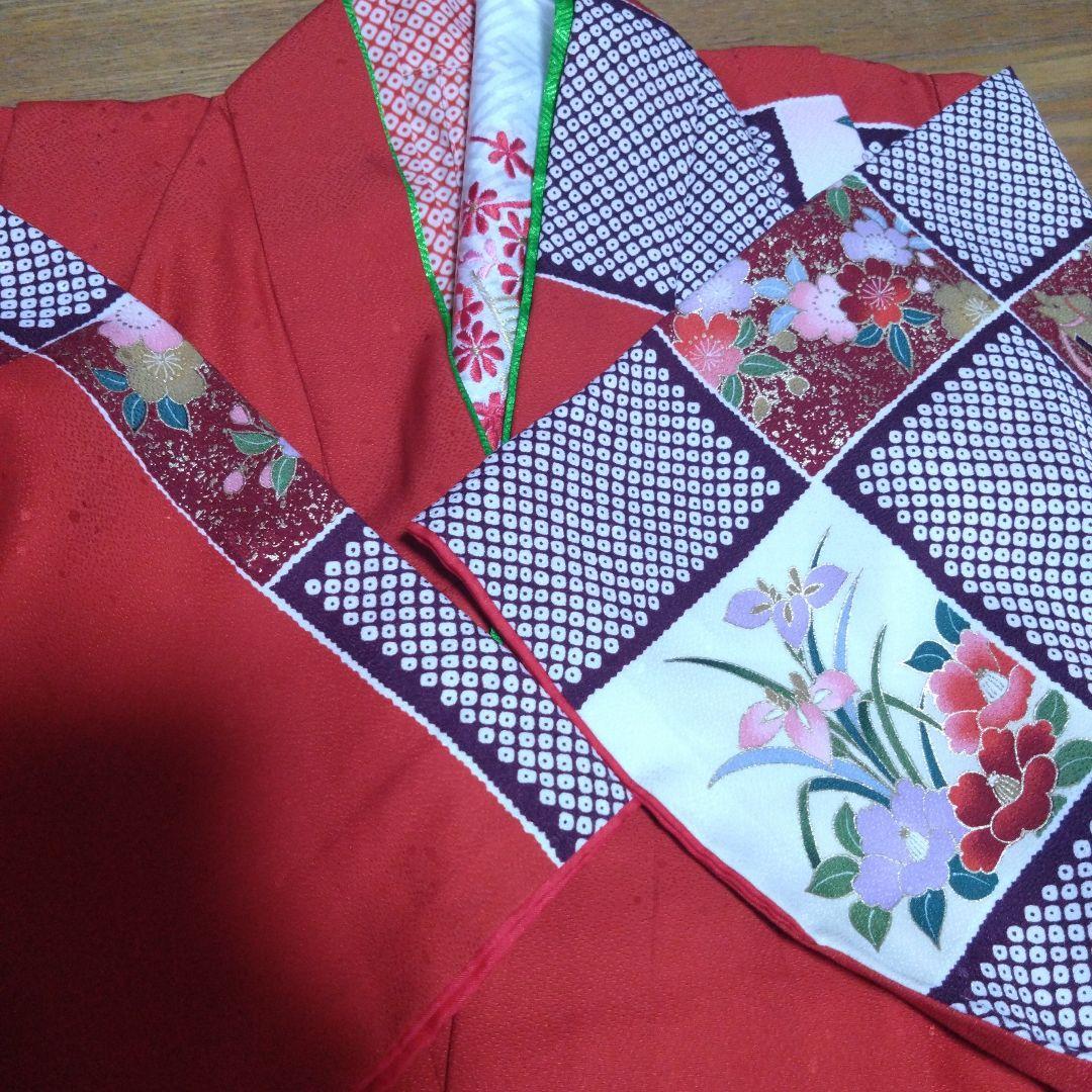 選べる色★七歳★上品★鹿の子と花の格子柄★着物セット