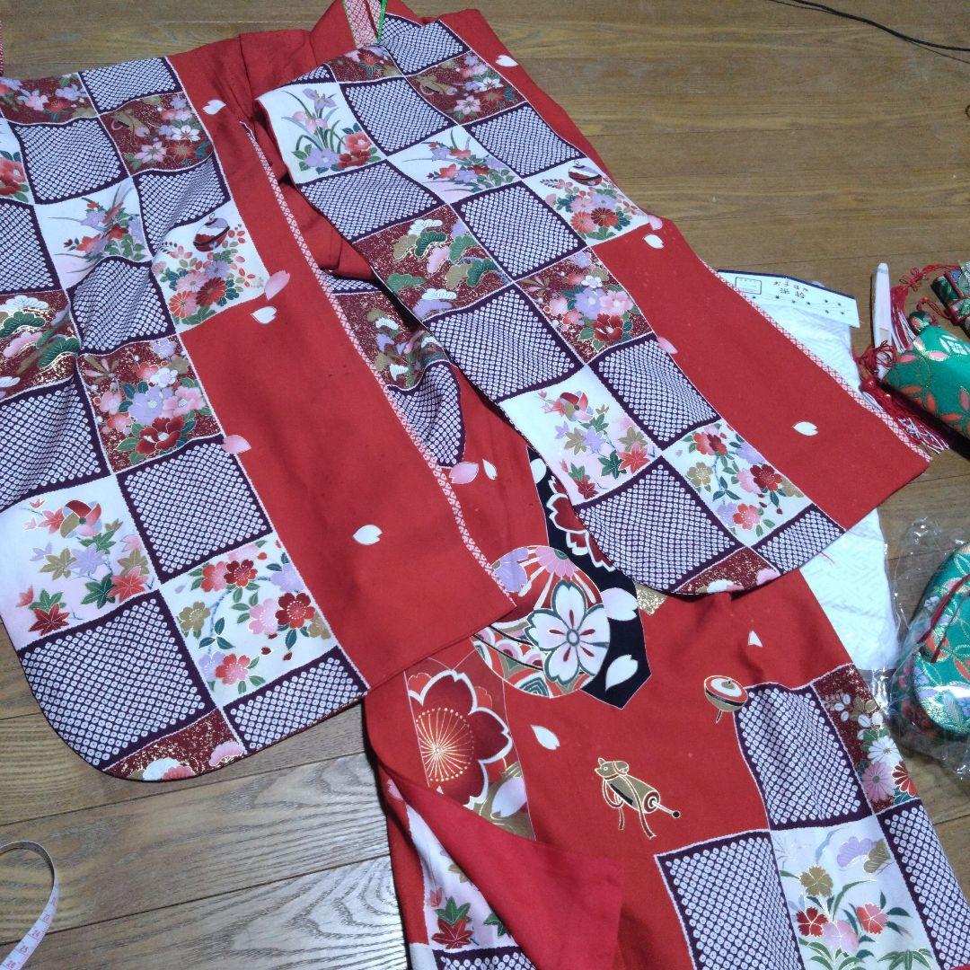 選べる色★七歳★上品★鹿の子と花の格子柄★着物セット