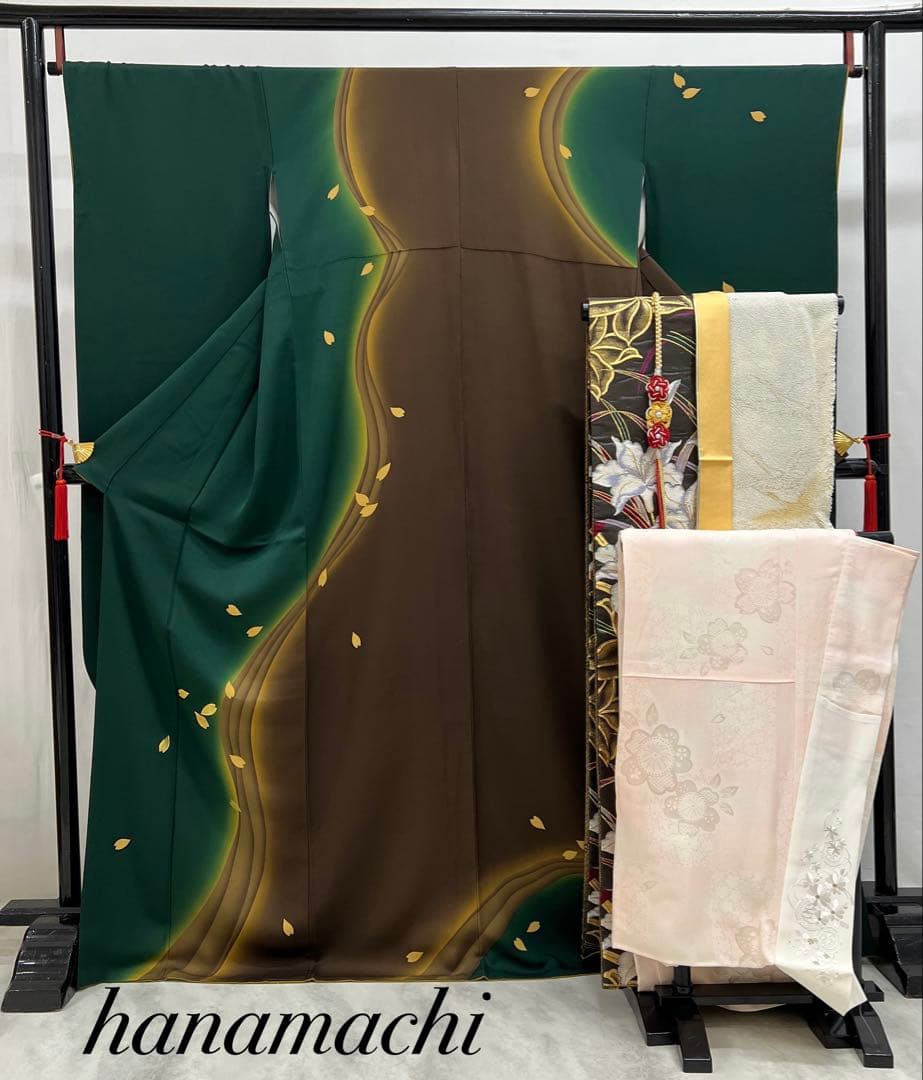 振り袖　フルセット　別誂長襦袢　金彩加工　刺繍入り　両面全通袋帯　個性的　663