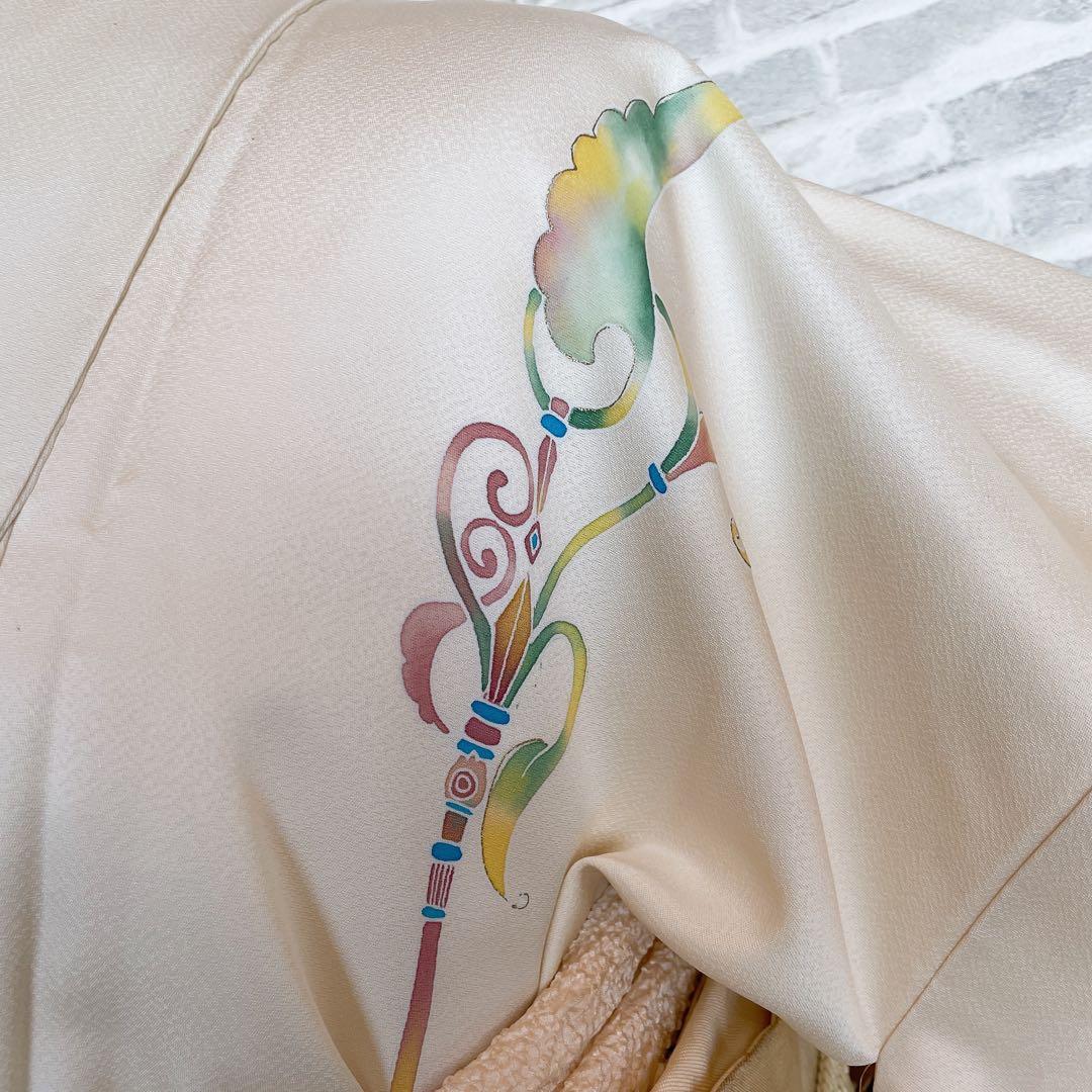 訪問着　フルセット　西洋柄　オフホワイト　金彩加工　着物　Q5