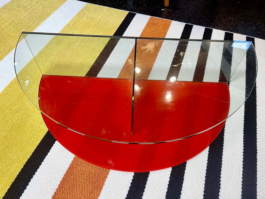 ミットセンチュリー 真紅 半円 ガラス コーヒーテーブル 2WAY