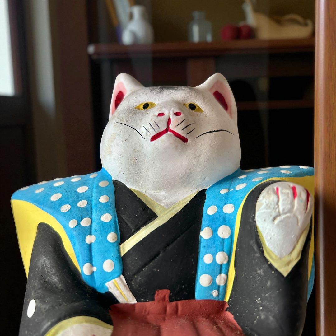 古玩 大阪府 郷土玩具 住吉大社 初辰猫 土人形 中猫×2 一対 縁起物 招き猫