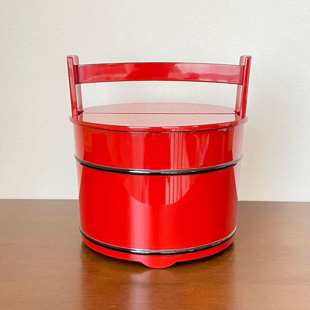 手桶水指 輪島塗 朱　高崎秋峰　共箱入　茶道具　茶器　漆芸　伝統工芸品