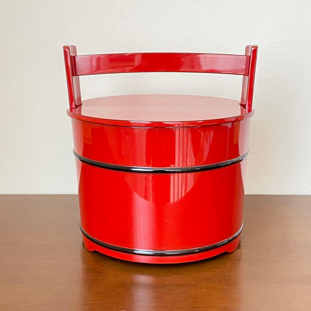 手桶水指 輪島塗 朱　高崎秋峰　共箱入　茶道具　茶器　漆芸　伝統工芸品