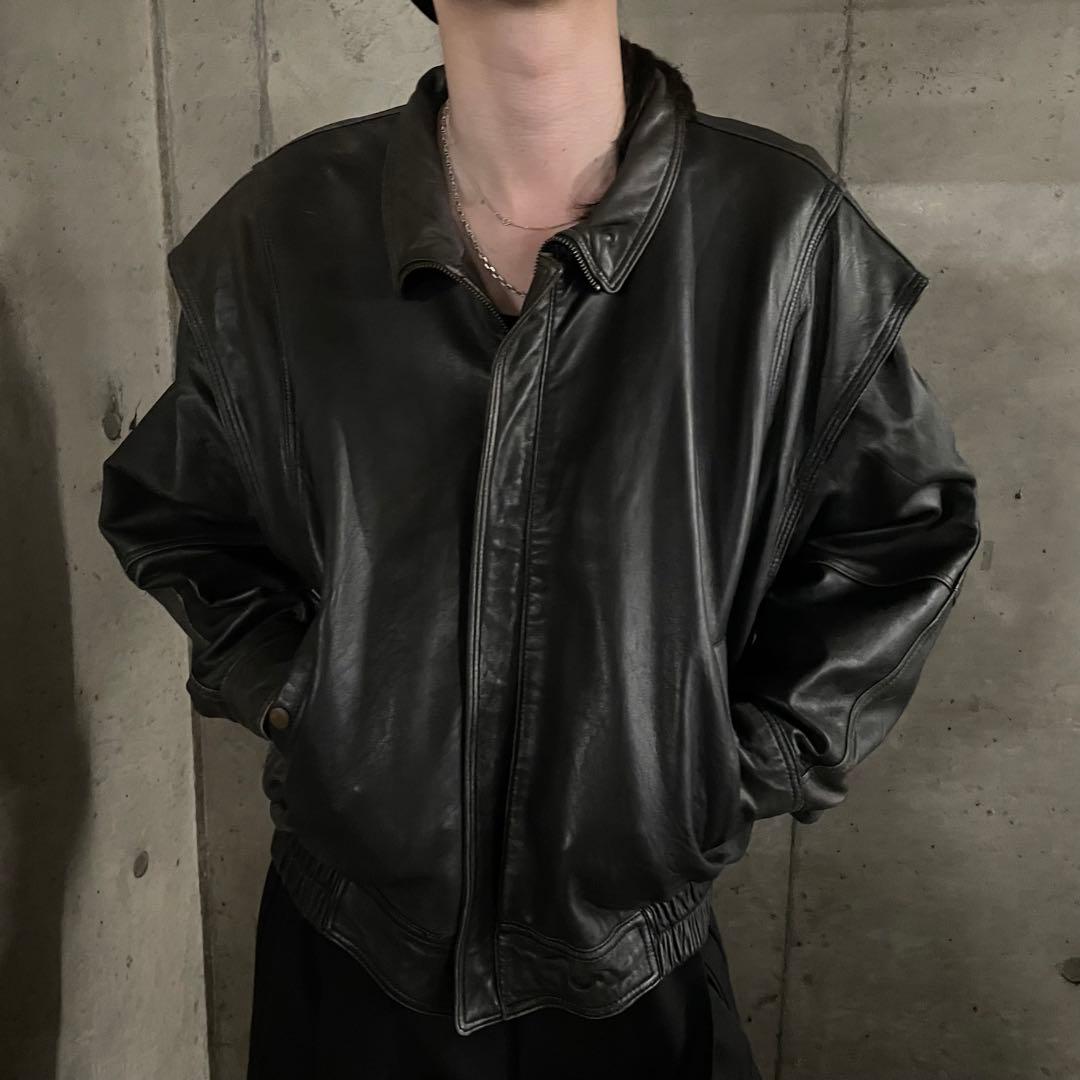ギミック シープレザー ショート丈ブルゾン ジャケット Y2K アーカイブ 本革