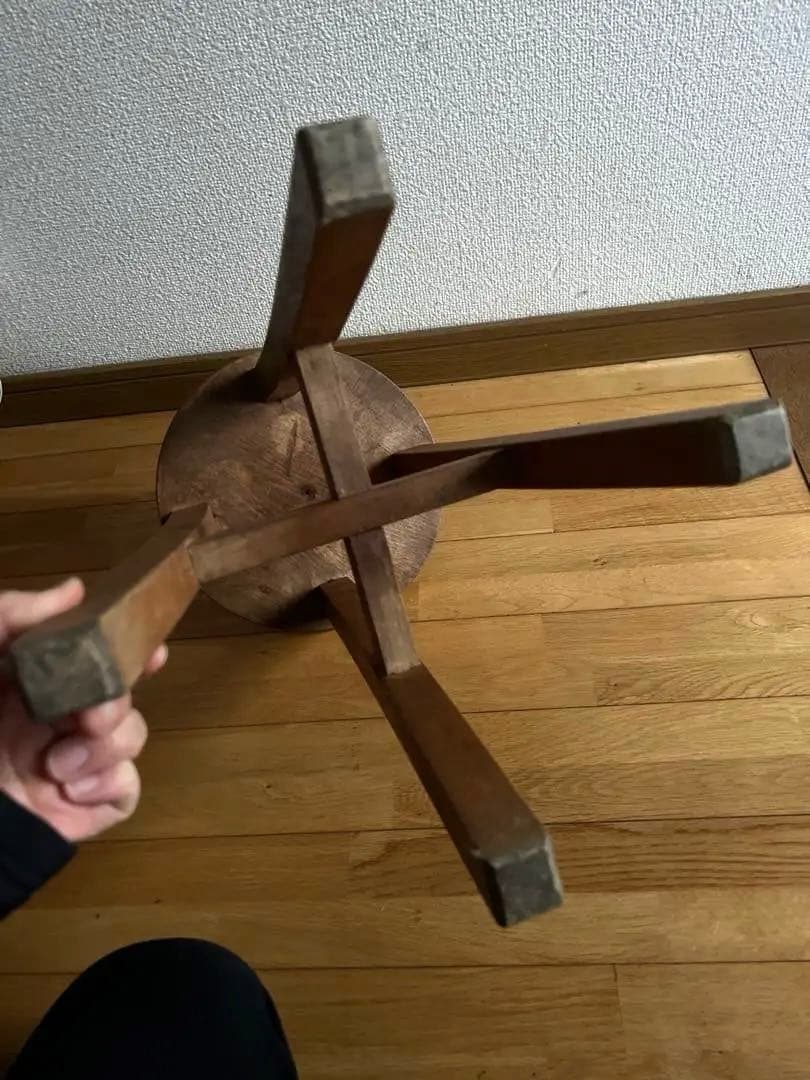 昭和レトロ 木製 スツール 丸椅子 古椅子　花台　アンティーク　古道具