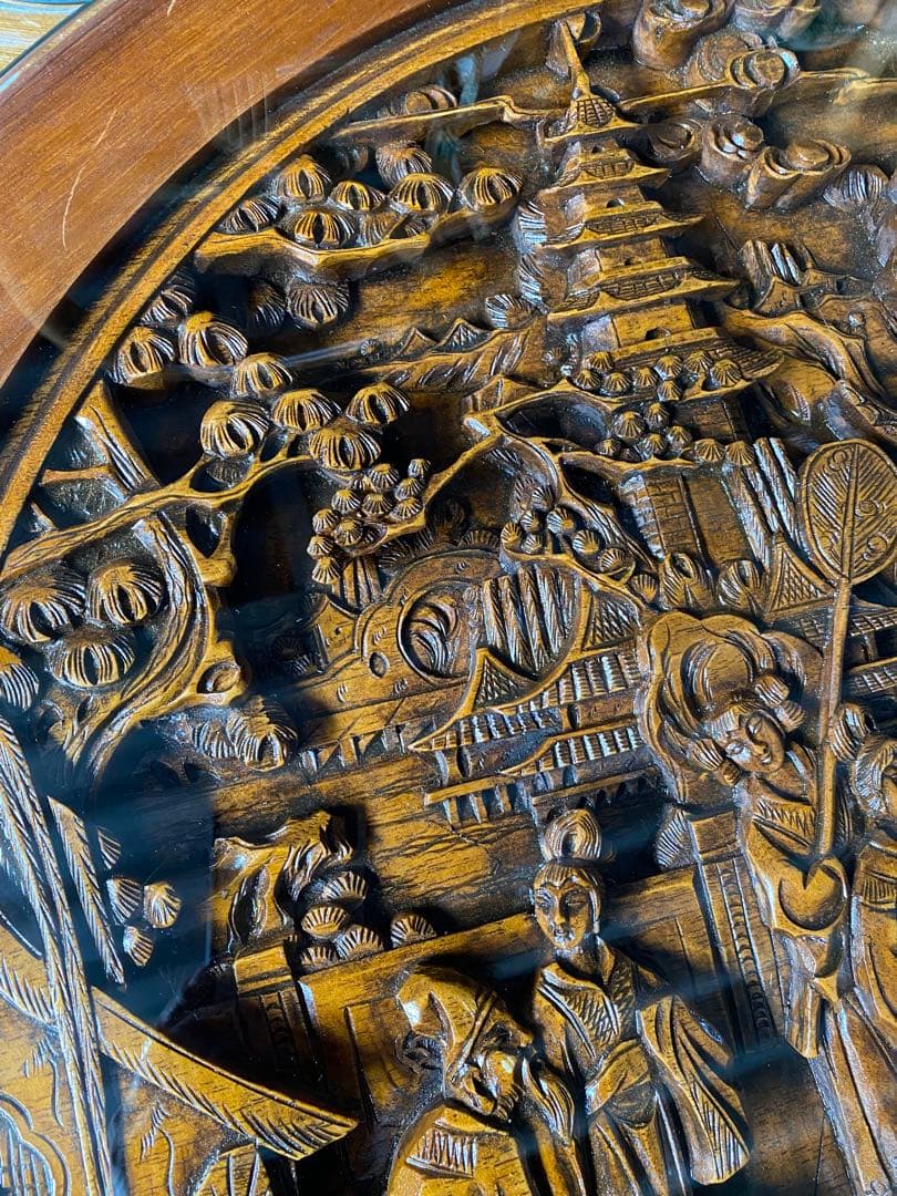 アジアン アンティーク 彫刻家具 テーブル イス4脚付き 猫脚 骨董