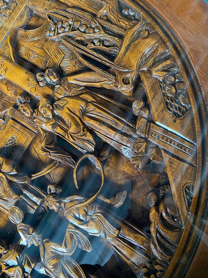 アジアン アンティーク 彫刻家具 テーブル イス4脚付き 猫脚 骨董