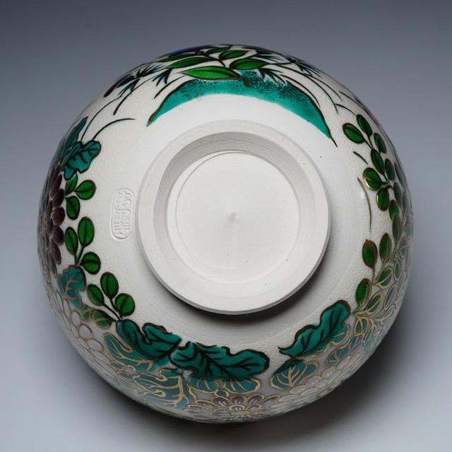 杉田祥平　色絵秋草画茶碗　共箱　清閑寺窯　茶道具　抹茶碗　京焼