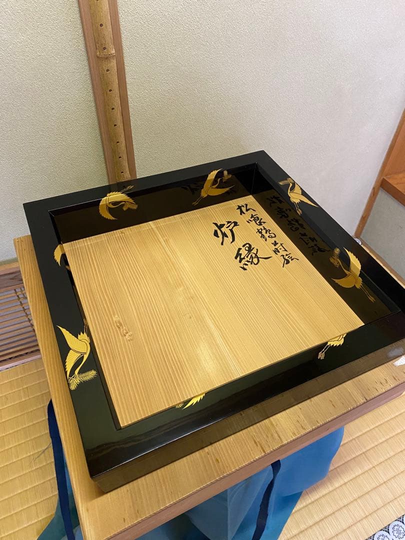 茶道具/炉縁 宗春造『松喰鶴蒔絵』 共箱