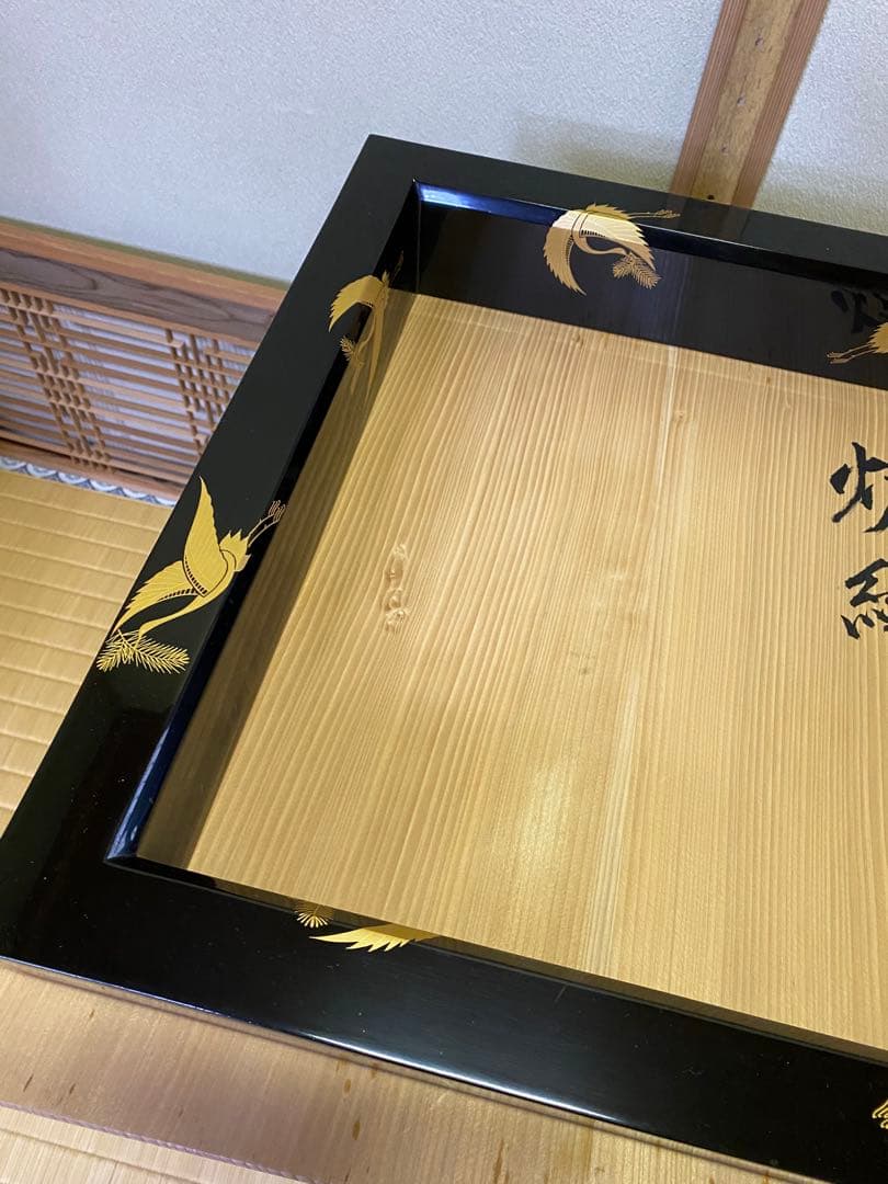 茶道具/炉縁 宗春造『松喰鶴蒔絵』 共箱