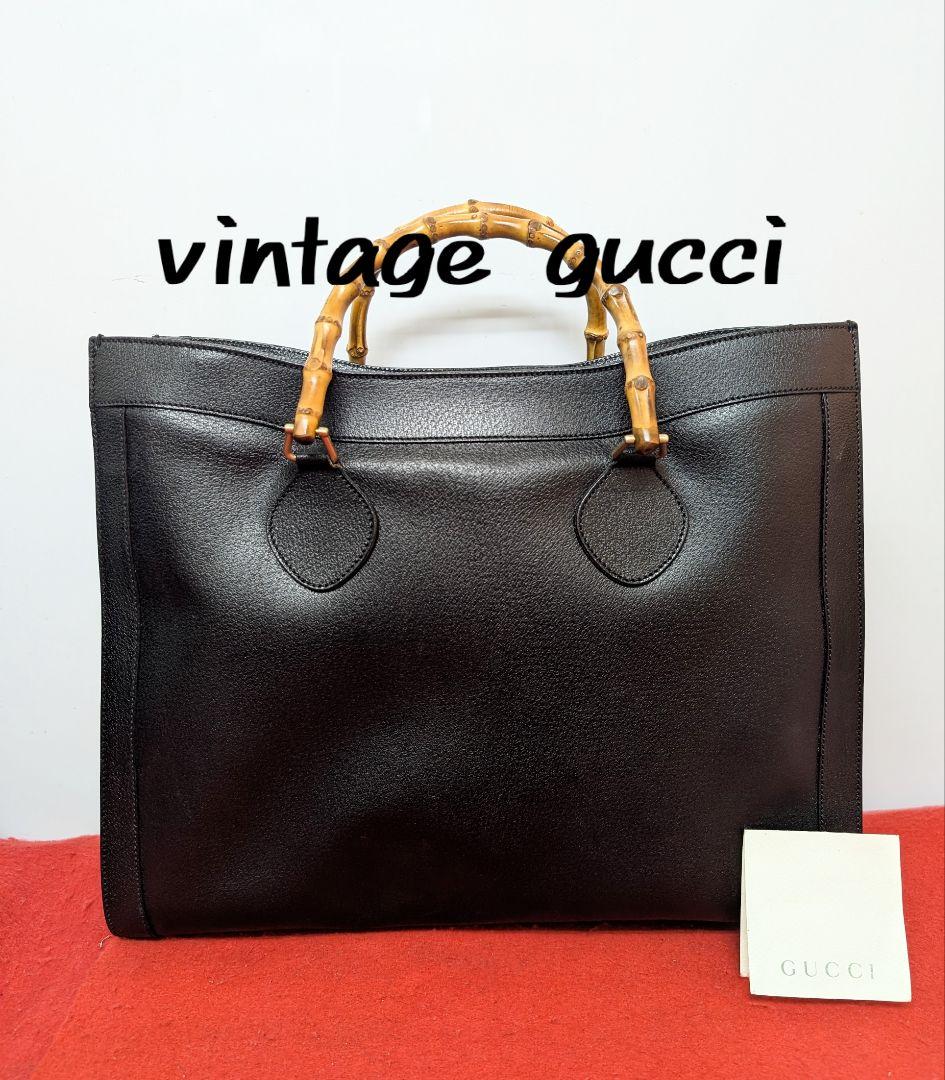 美品 極希少！Gucci バンブー 大型レザーハンドバッグ トートバッグブラック