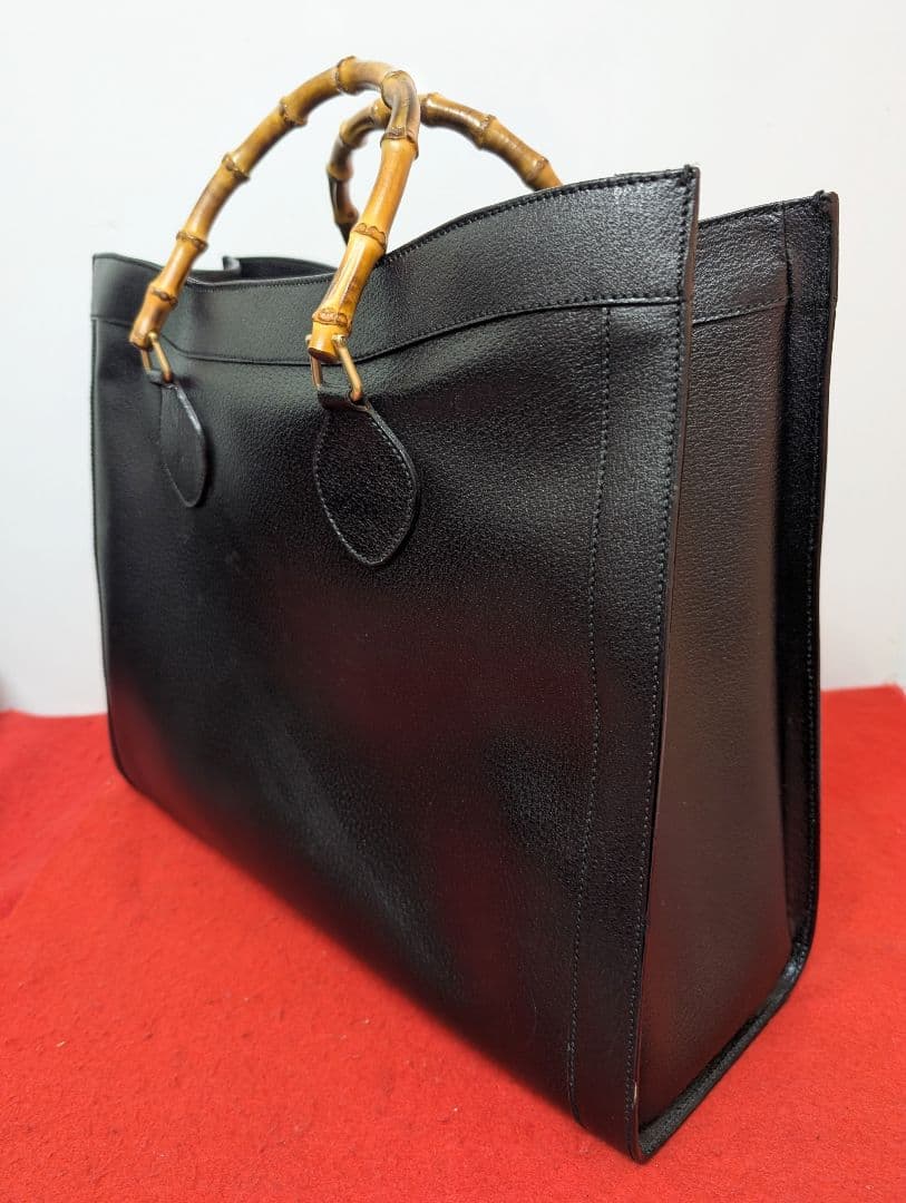 美品 極希少！Gucci バンブー 大型レザーハンドバッグ トートバッグブラック