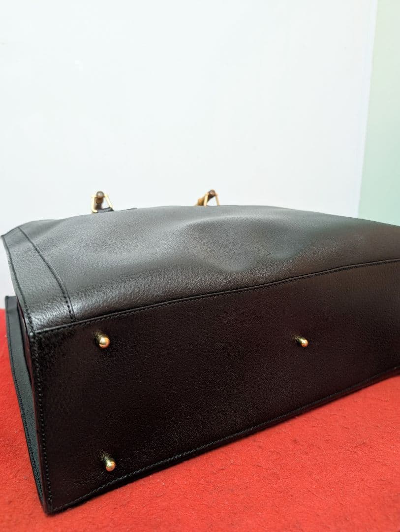 美品 極希少！Gucci バンブー 大型レザーハンドバッグ トートバッグブラック