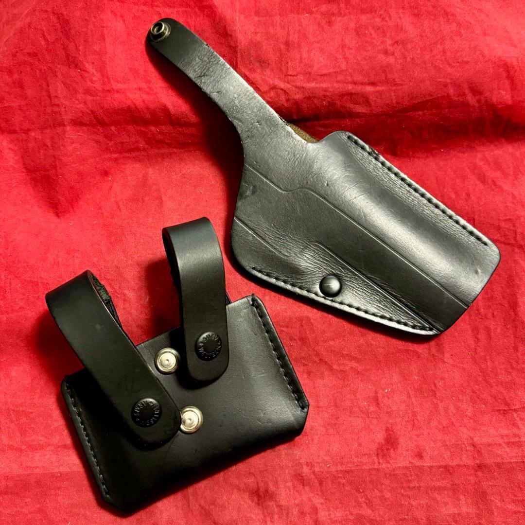整備済 黒革製 ベレッタ M92F用 ヒップホルスター＆マガジンポーチ セット