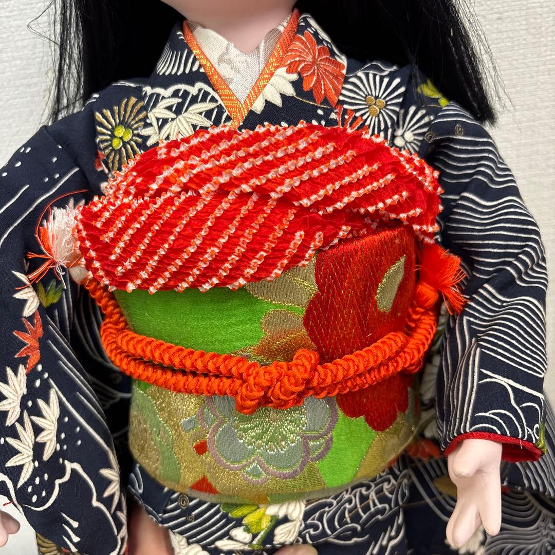 市松人形 黒髪 着物 創作人形