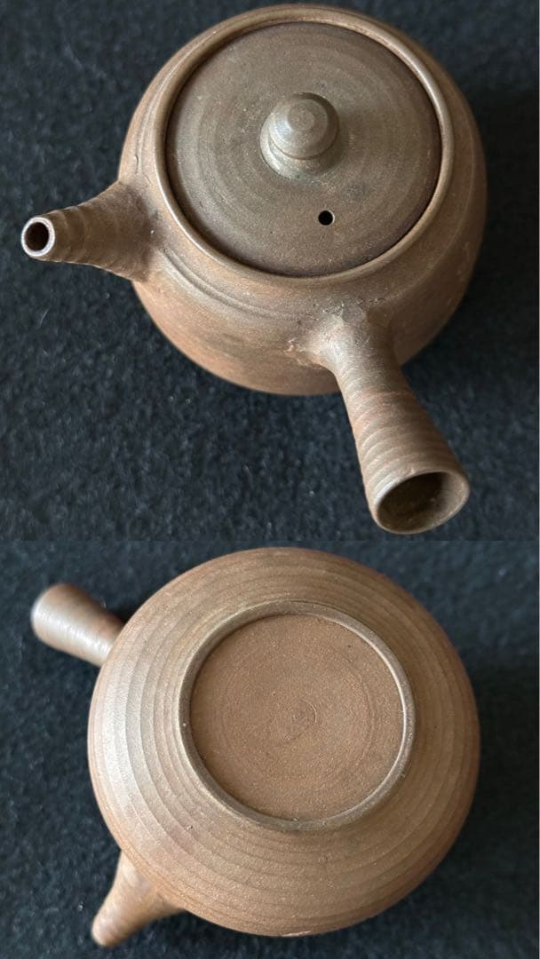 作家物　常滑焼　急須　漢詩彫【簾前花落常疑雨　樹裏雲過忽見山】　古美術