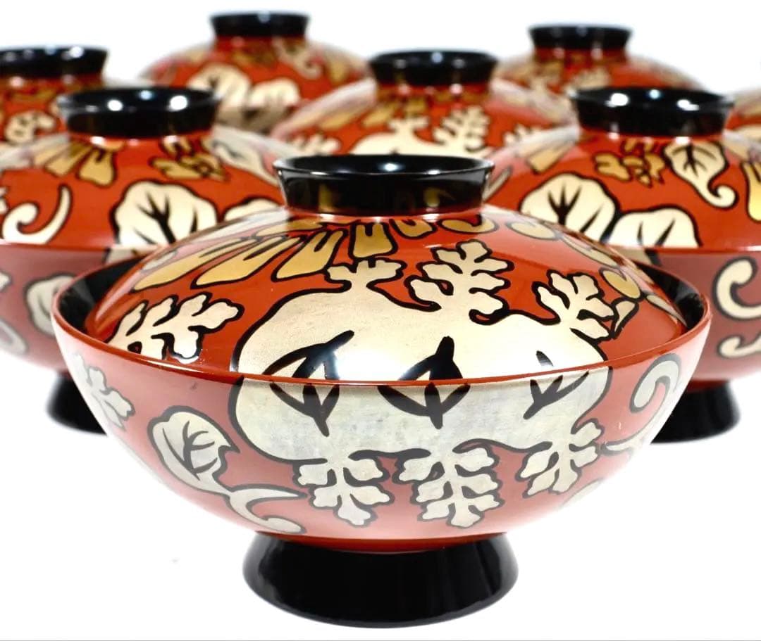 輪島塗 木製漆器 沈金 蓋椀 吸物椀 汁椀 10客　直径13cm