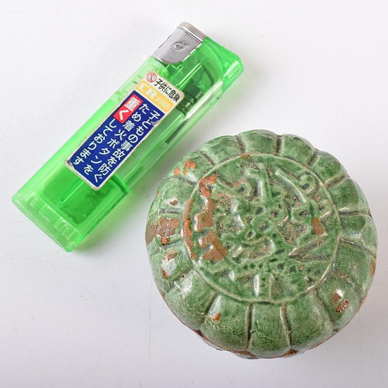 中国　漢緑釉　香合　時代箱付　C　R7980