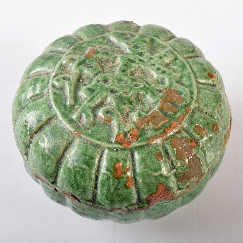 中国　漢緑釉　香合　時代箱付　C　R7980