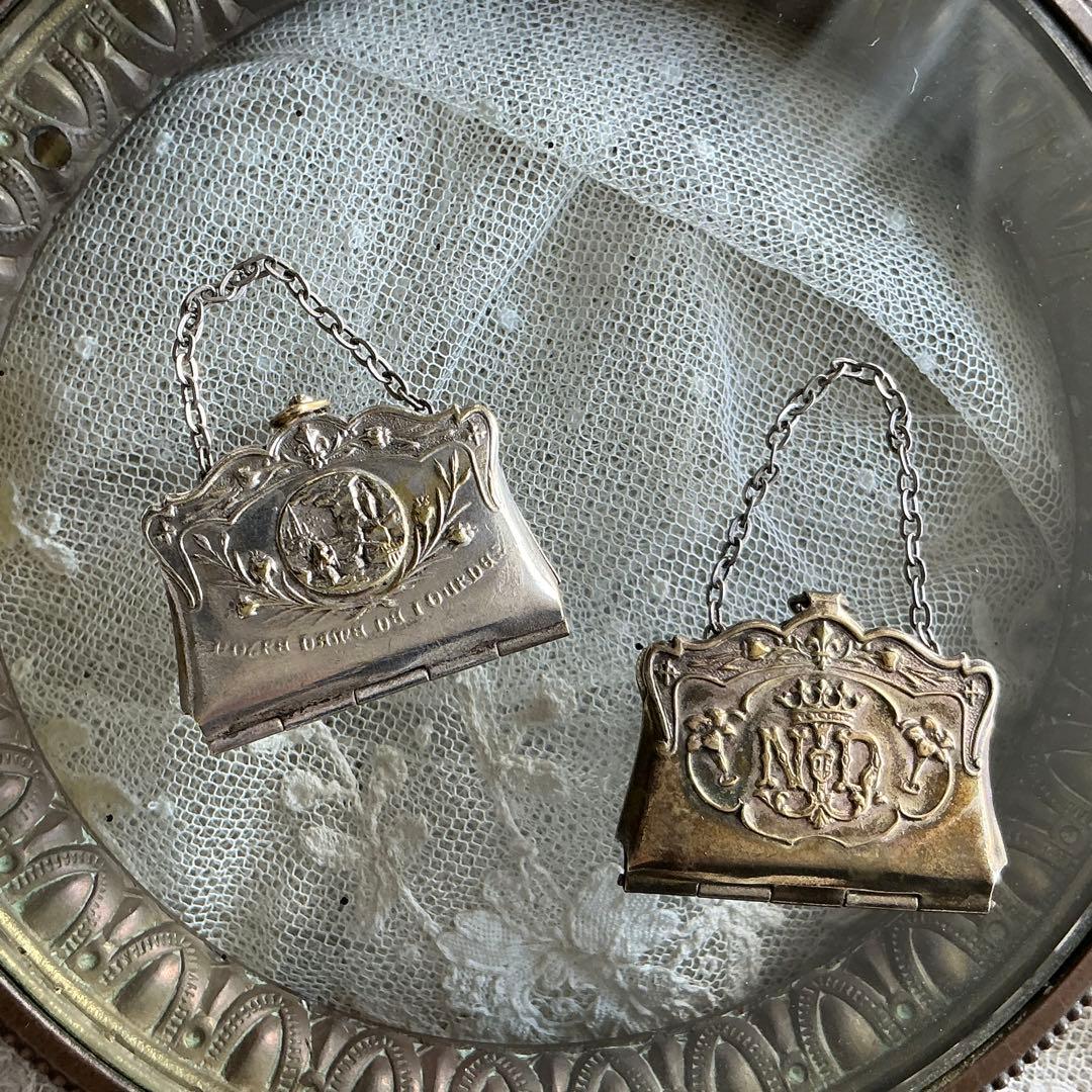 【訳アリ品】フランスアンティーク　ミニチュア　ハンドバッグ　ビスクドール