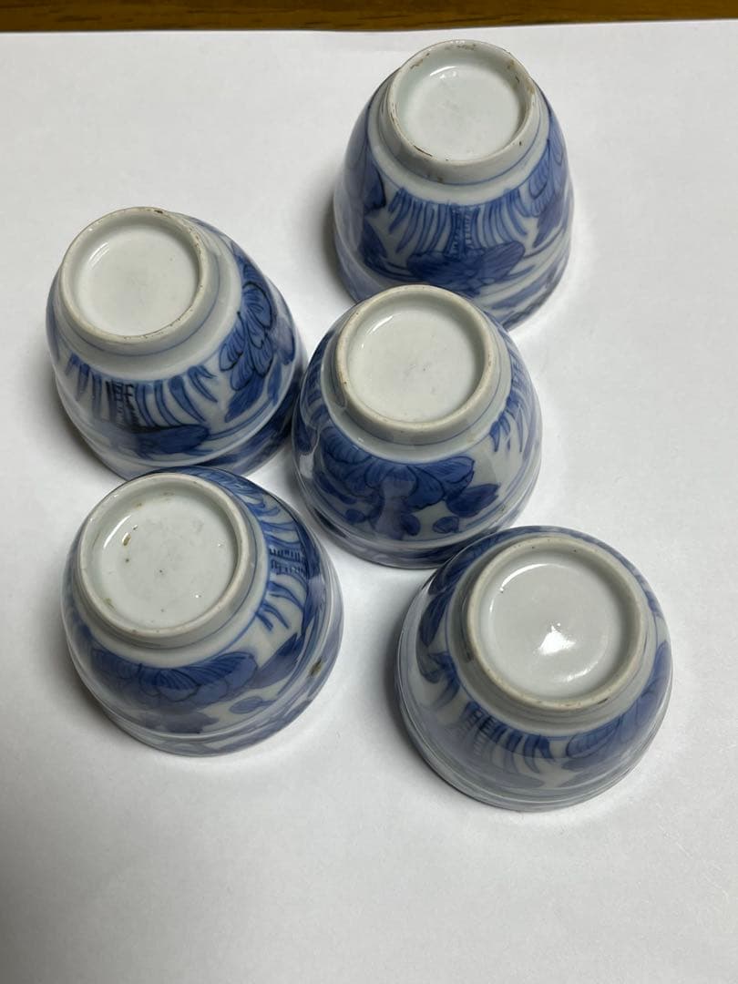 染付帯巻煎茶碗5客揃　骨董