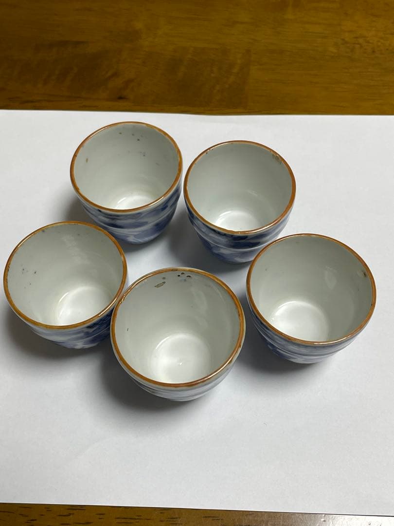 染付帯巻煎茶碗5客揃　骨董