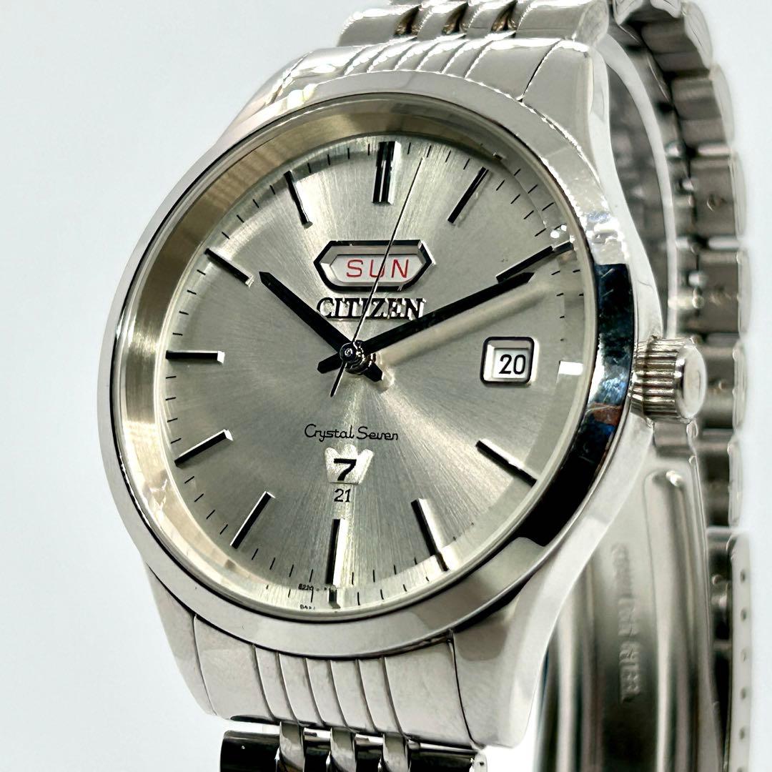 稼働品 CITIZEN クリスタルセブン 21石 自動巻き デイデイト シルバー