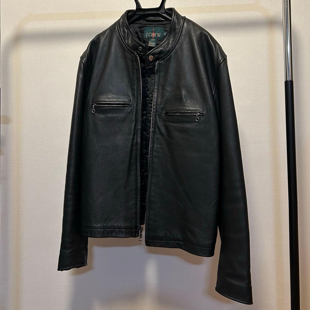 J.CREW ブラックレザーシングルライダースジャケット L