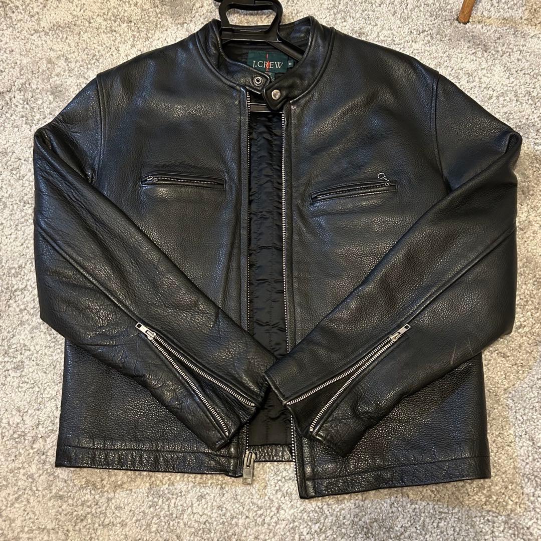 J.CREW ブラックレザーシングルライダースジャケット L