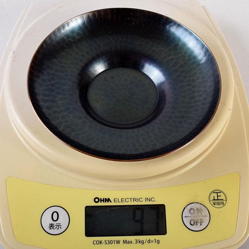 鎚起銅器　玉川堂造　紫金色鎚肌　茶托　茶筒　茶さじ　茶器揃　共箱　D　R8147