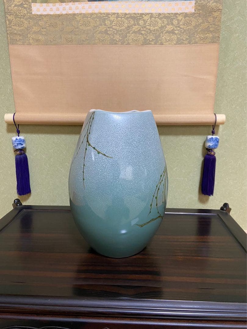 【九谷焼 8号花瓶 柳結び】花器 壺 床の間 フラワーベース 寸胴花器