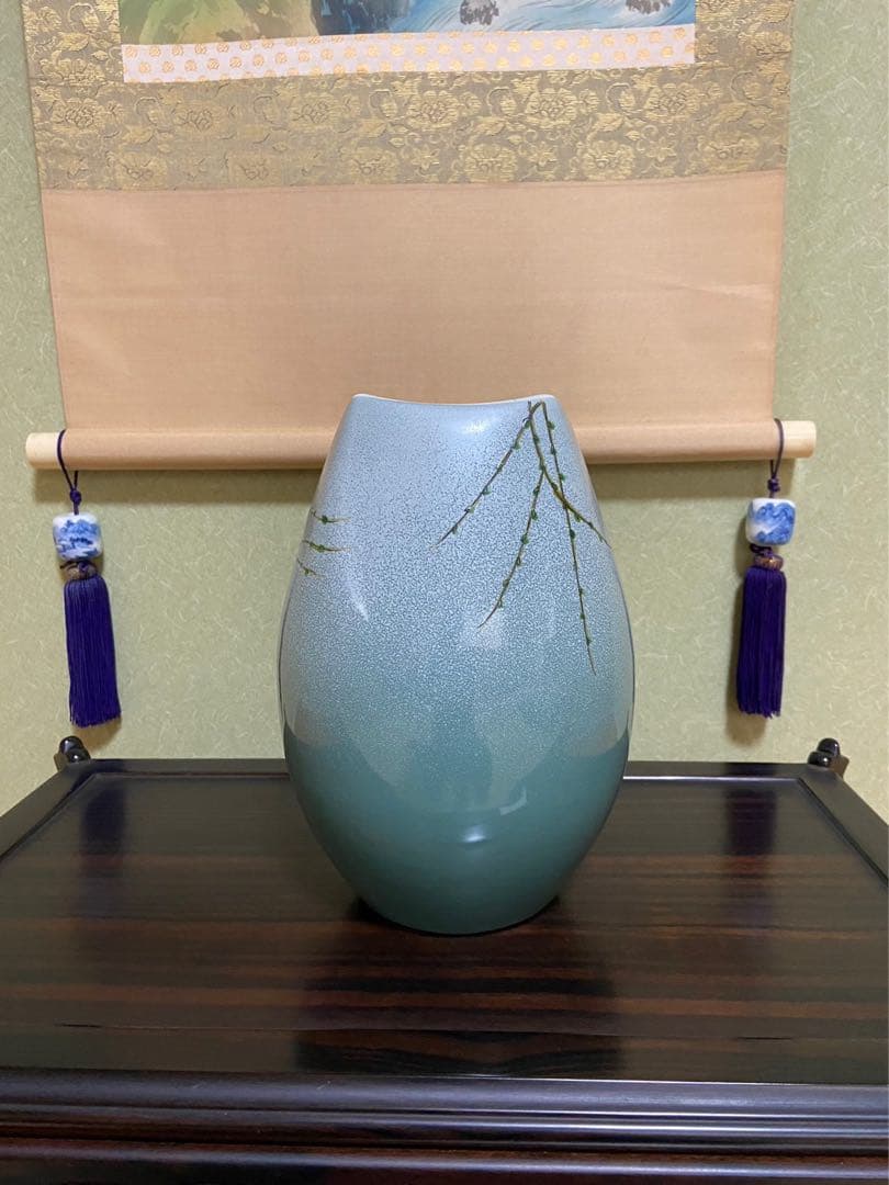 【九谷焼 8号花瓶 柳結び】花器 壺 床の間 フラワーベース 寸胴花器