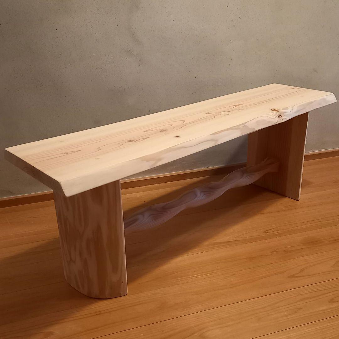 一点物　国産杉スツール、ベンチ　無垢一枚板&丸太半割りログ脚使用