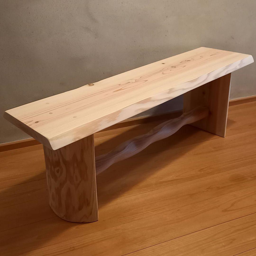 一点物　国産杉スツール、ベンチ　無垢一枚板&丸太半割りログ脚使用