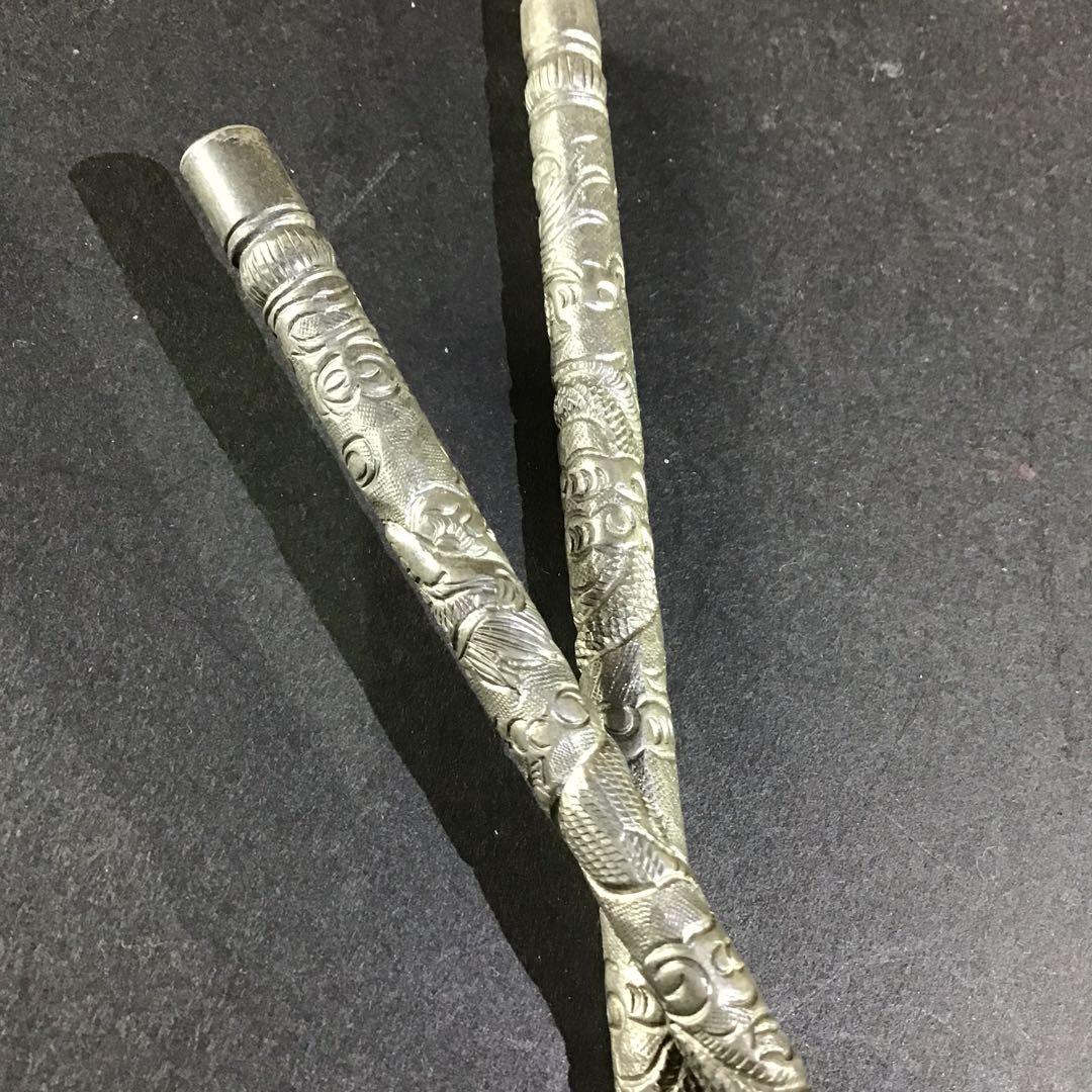 銀　昇龍彫箸　清朝皇帝　純銀保証　　　　　　　和1