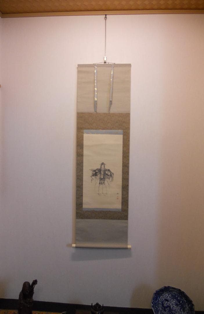 掛け軸 藤井松山 作『 能楽神舞図 』 紙本 希少 軸装 茶道具 掛軸 美品