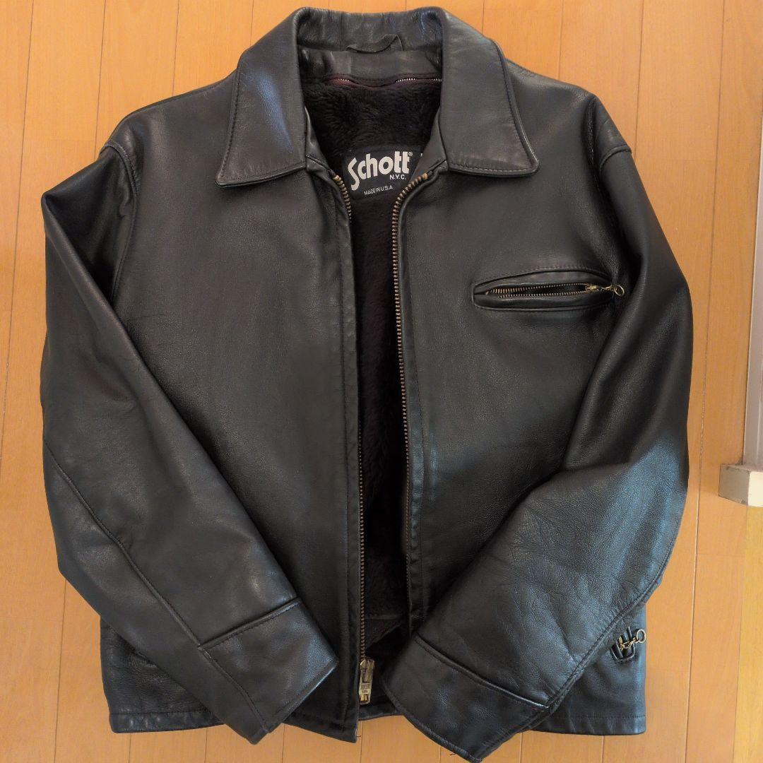 マ*ー様 Schott ブラックレザーシングルライダースジャケット