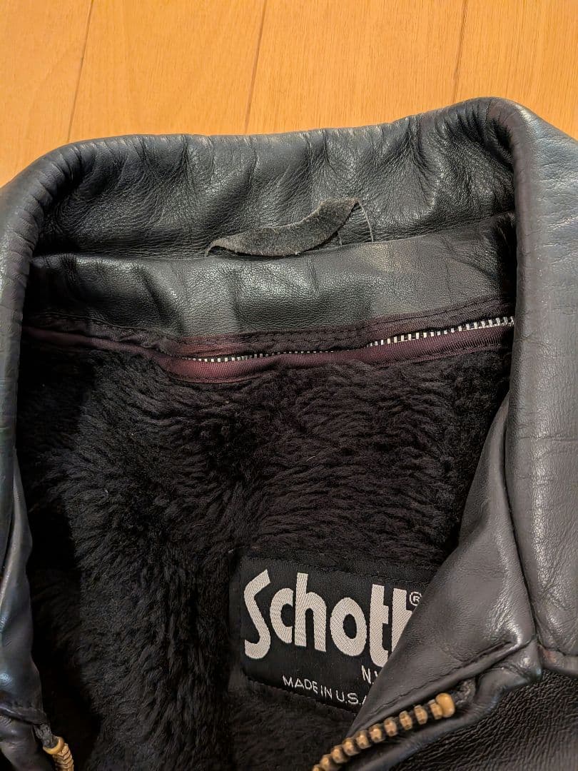 マ*ー様 Schott ブラックレザーシングルライダースジャケット