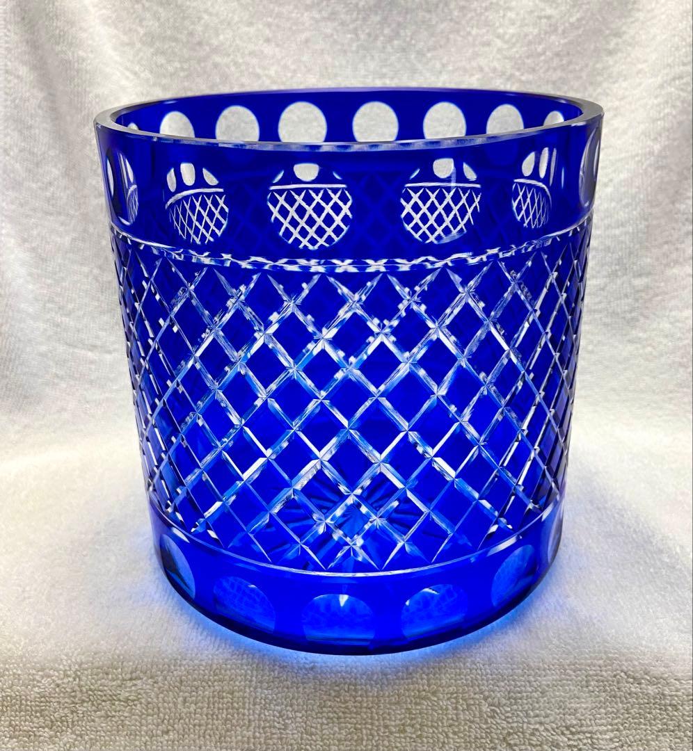 茶道具 水差し 切子 瑠璃色 ブルー 塗蓋【匿名配送】